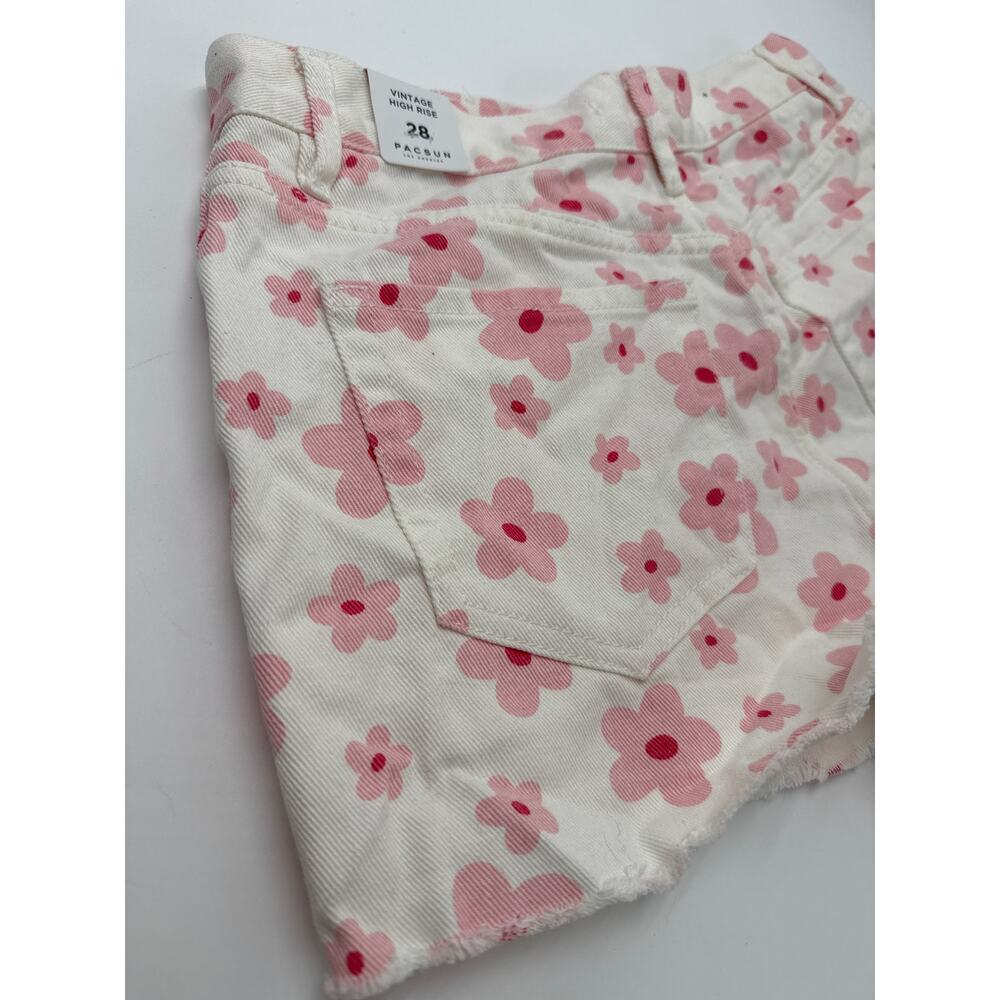 PacSun Floral Denim Shorts Size 28 High Rise Pink White Festival NWT